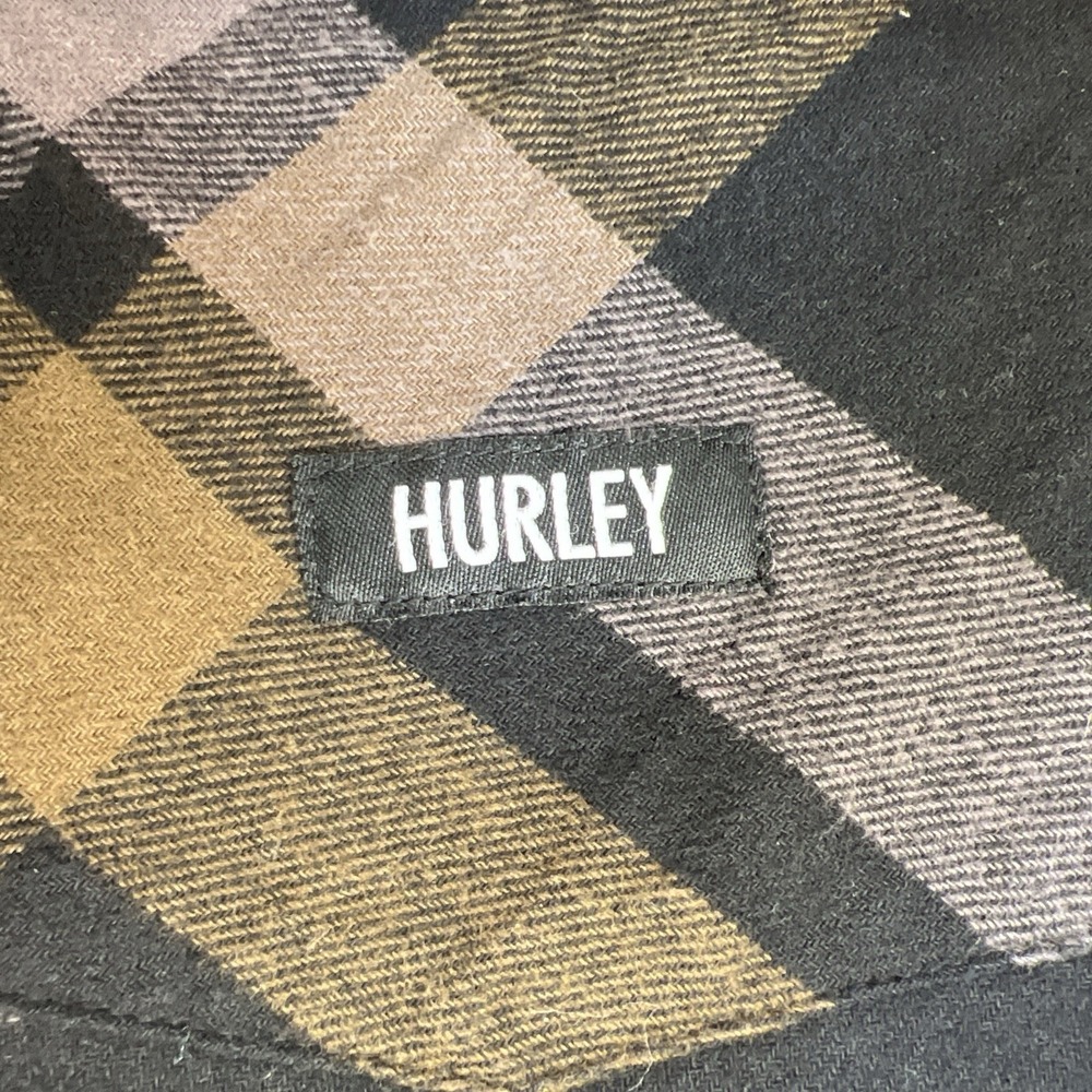 Hurley Mens Sherpa Lined Flannel Trucker Jacket Large Charcoal Brown Plaid Thick - Picture 6 of 12